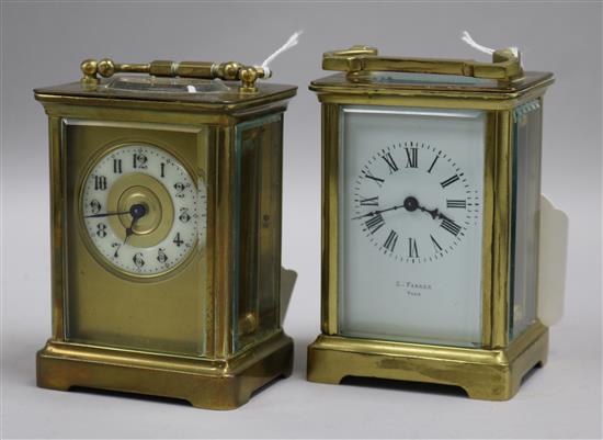 Two brass carriage timepieces